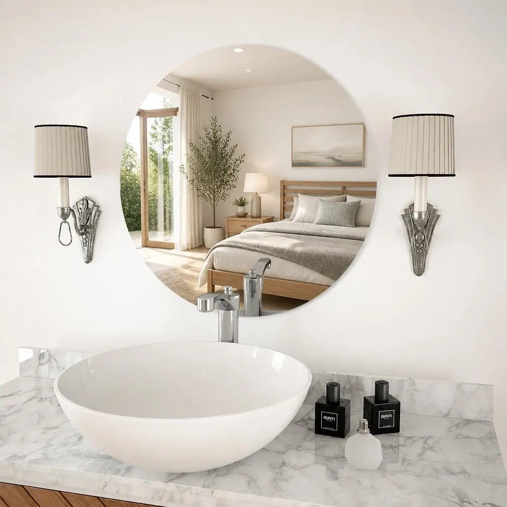 Round Wall Mirror 60cm Glass Reflective Home Bedroom Living Room Decor Mount