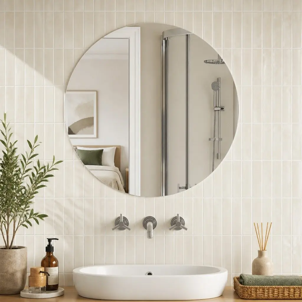 Round Glass Wall Mirror 70cm Silver Home Decor Bedroom Living Room