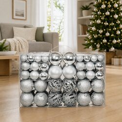 Christmas Ball Ornament Set 100 Piece 3cm 4cm 6cm Silver Holiday Decoration