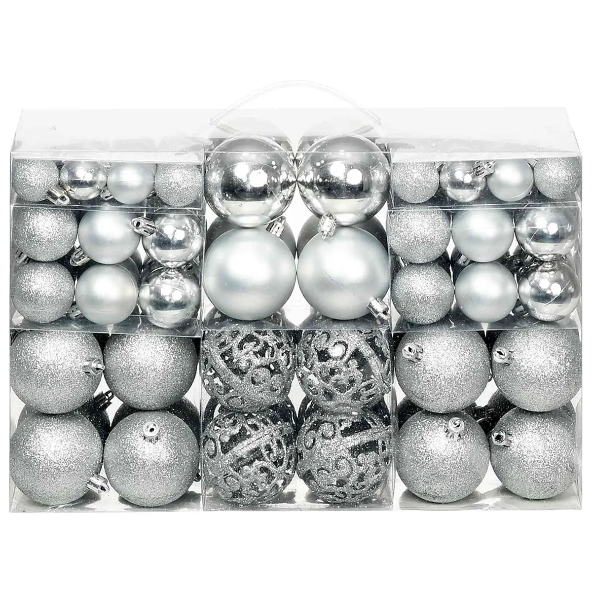 Christmas Ball Ornament Set Silver 3cm 4cm 6cm Shatterproof Decoration