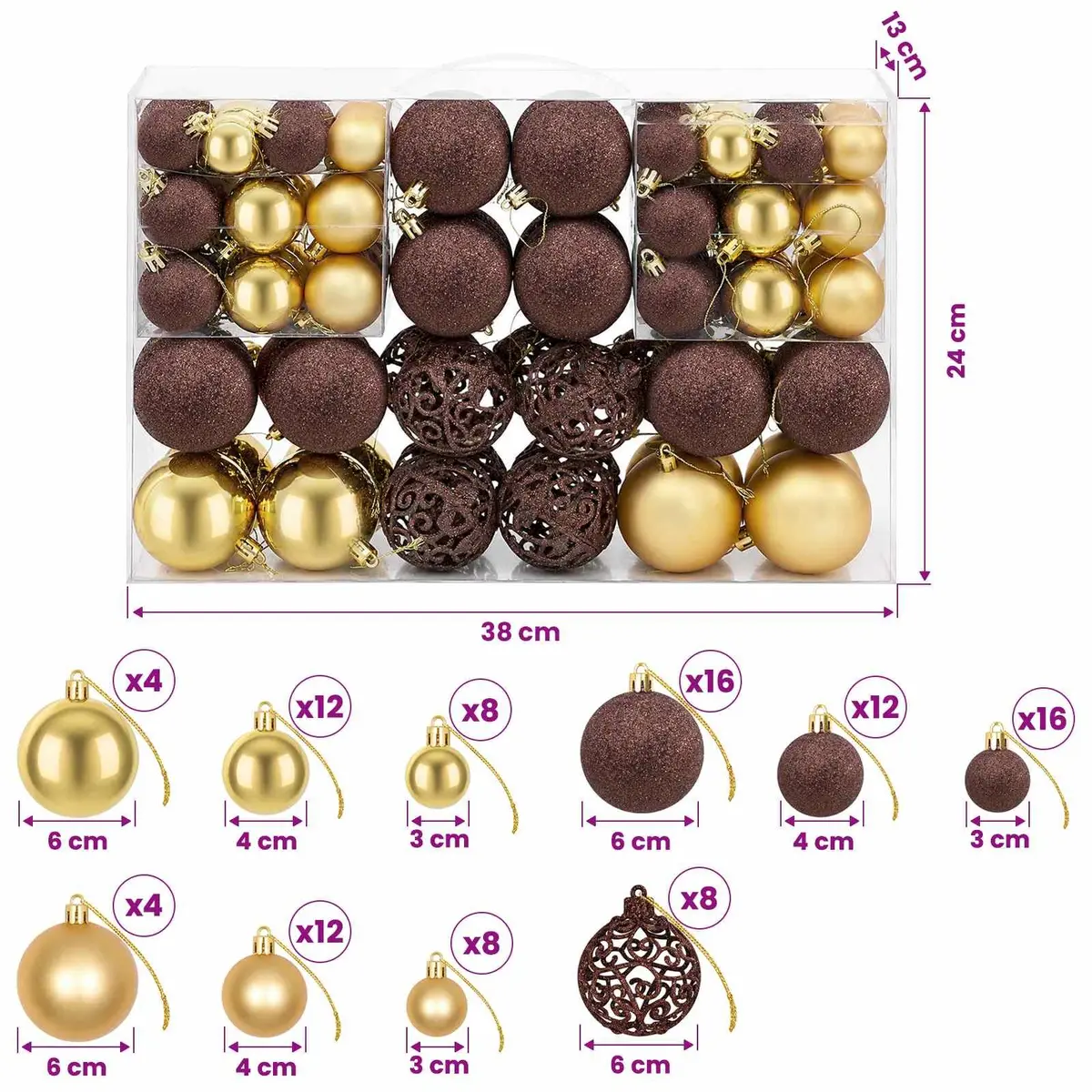 Christmas Ball Ornaments Set Multicolour 3cm 4cm 6cm Shatterproof