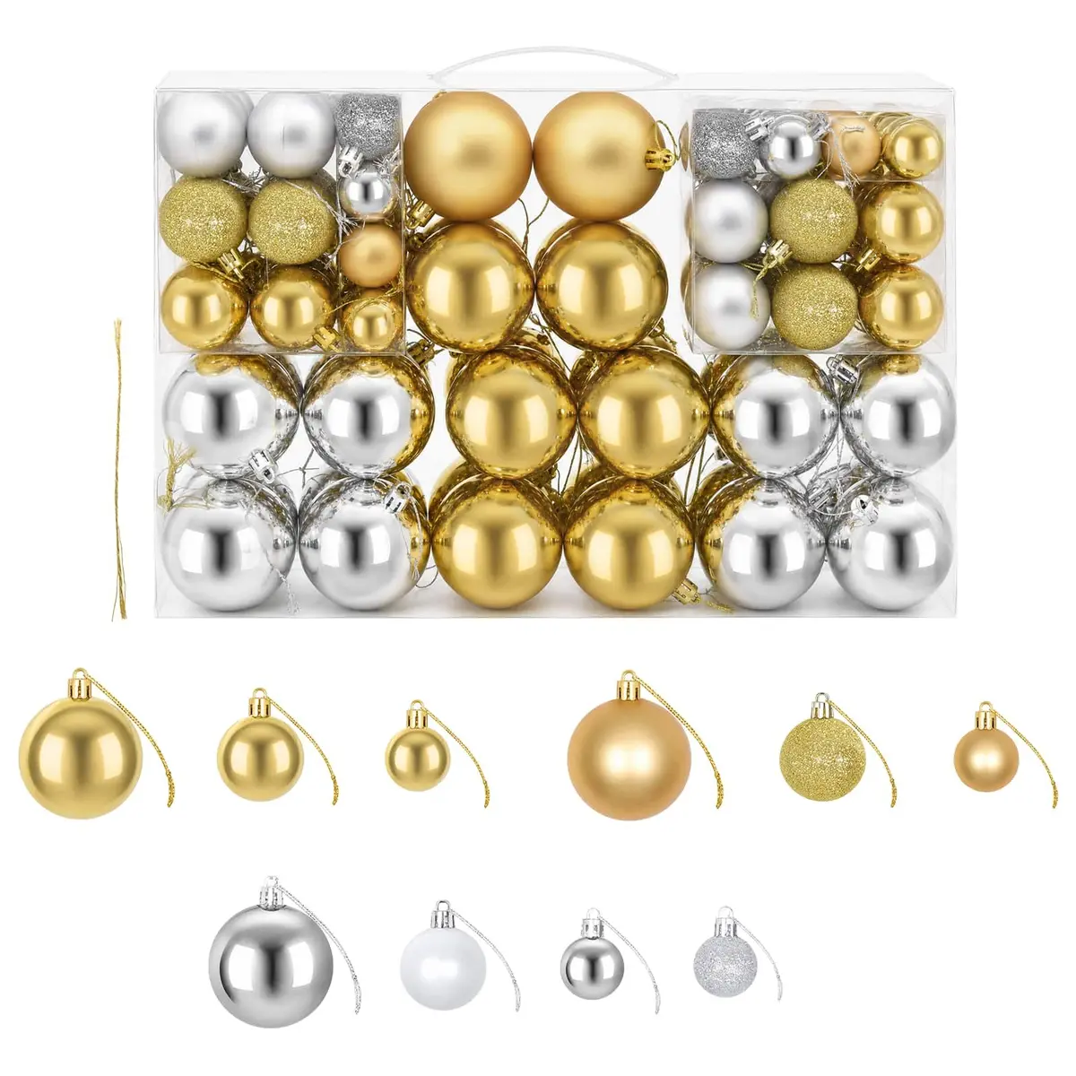 Christmas Balls Ornaments Shatterproof Silver Gold Glitter Finish 100 Piece