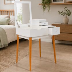 Compact White Dressing Table with Mirror for Essentials
