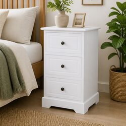 Compact White Nightstand with 3 Organized Drawers