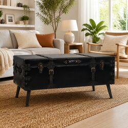 Compact Black Coffee Table with Trunk Design