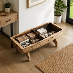 Solid Wood Storage Bench with Padded Fabric Seat