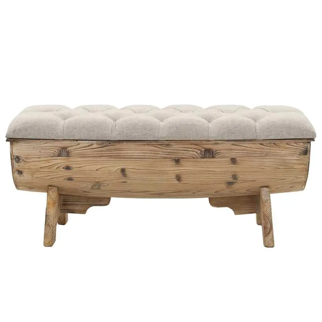 Storage Bench Cream 103x51x44 cm Solid Wood Fabric Seat Barrel Shape Rustic
