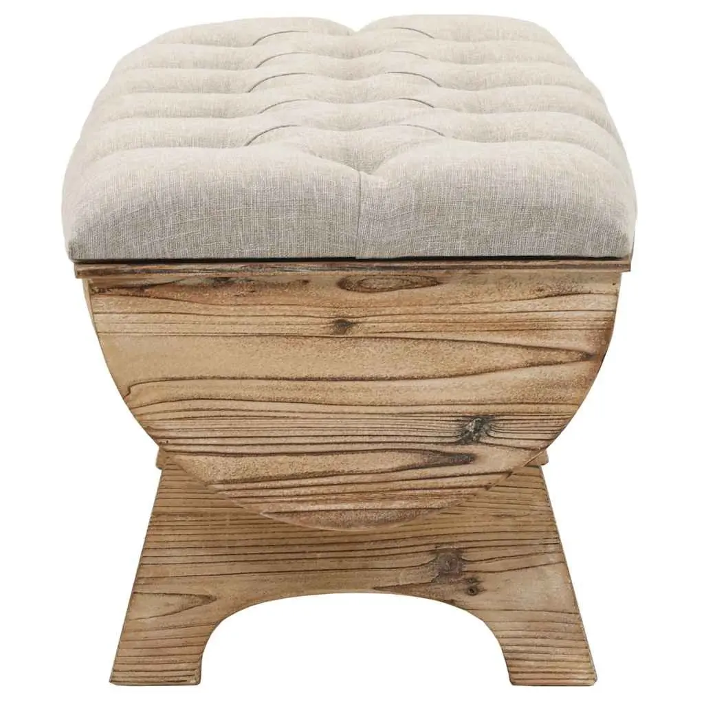 Storage Bench Cream 103x51x44 cm Solid Wood Fabric Seat Barrel Shape Rustic