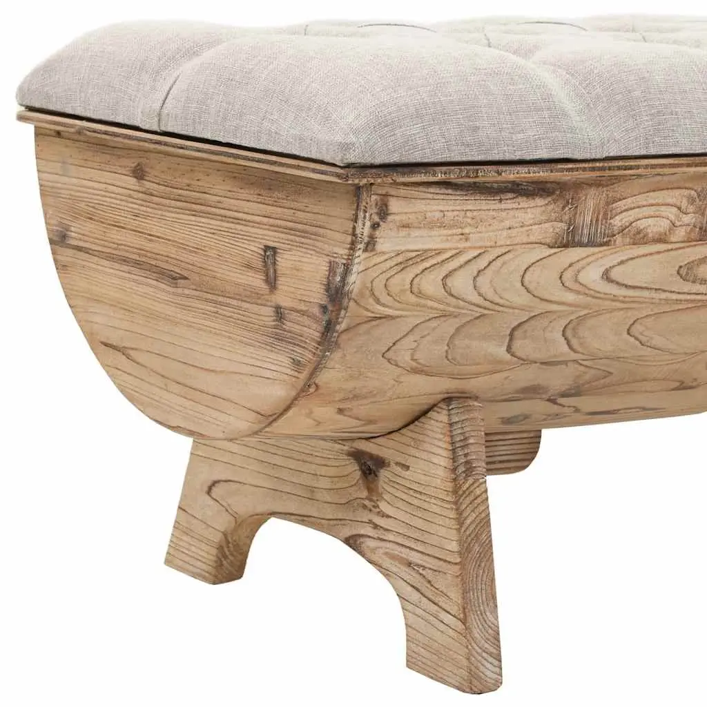 Storage Bench Cream 103x51x44 cm Solid Wood Fabric Seat Barrel Shape Rustic