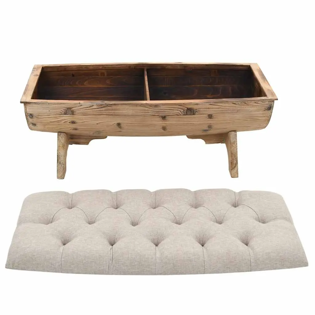 Storage Bench Cream 103x51x44 cm Solid Wood Fabric Seat Barrel Shape Rustic