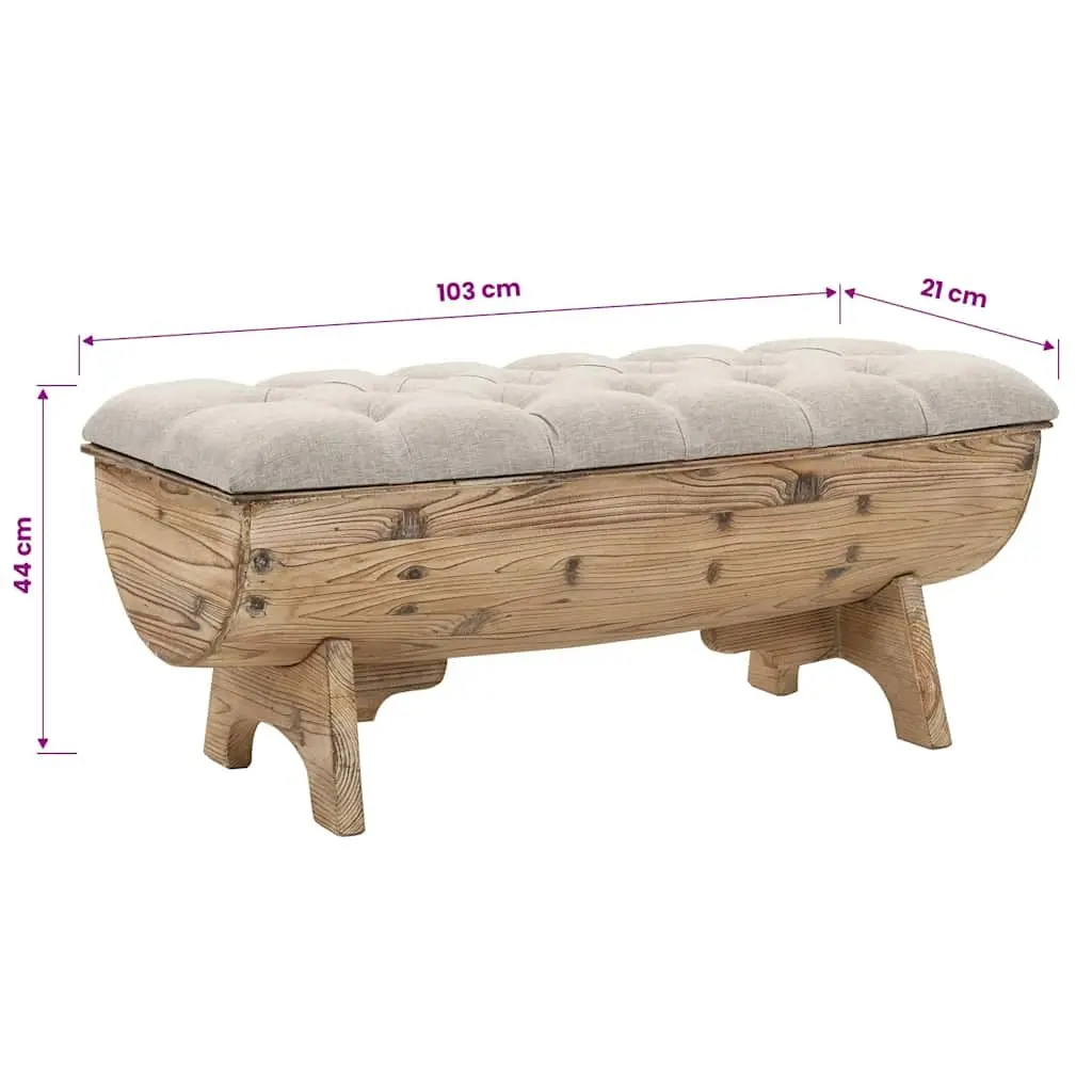 Storage Bench Cream 103x51x44 cm Solid Wood Fabric Seat Barrel Shape Rustic