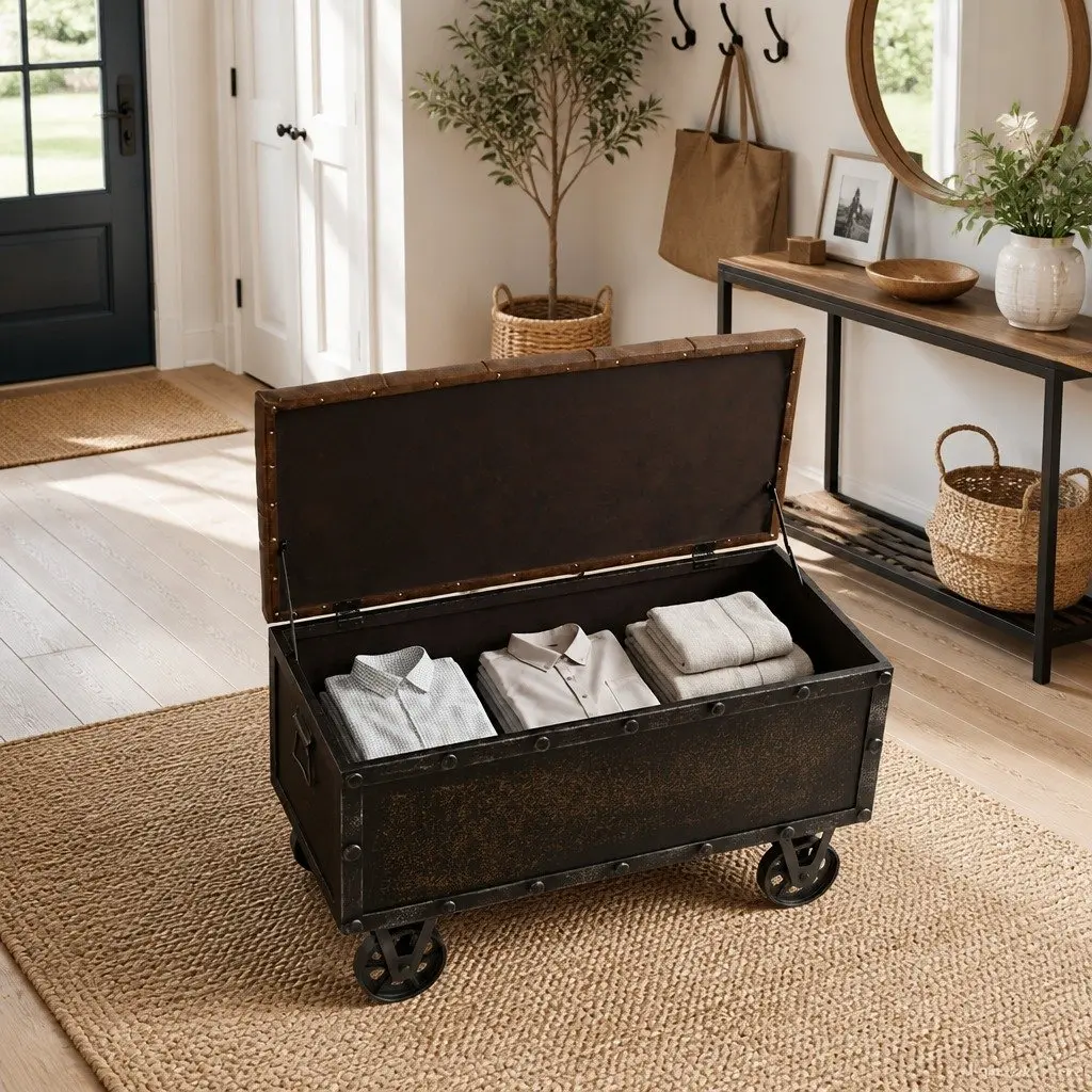 Storage Bench with Four Wheels