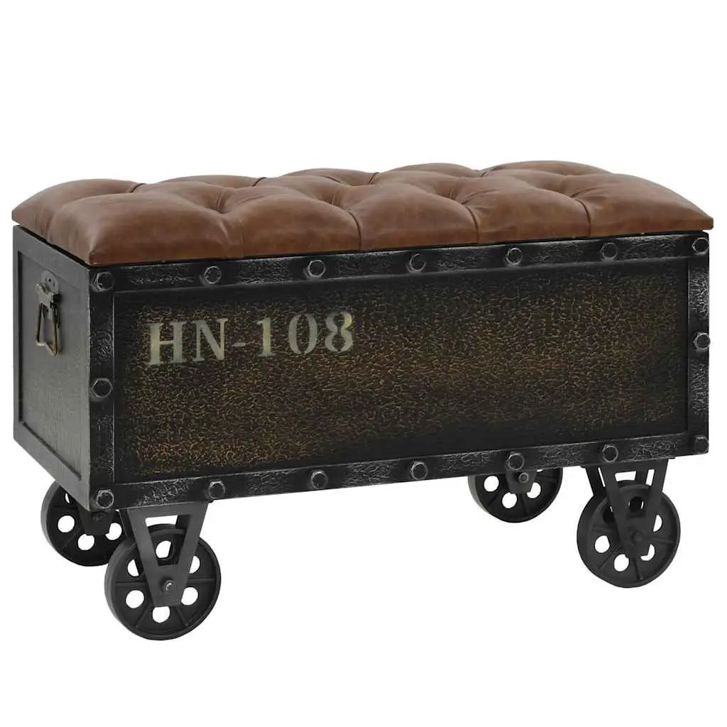 Storage Bench Brown 80.5x41x50cm Solid Wood Artificial Leather Tufted Cushion Wheels