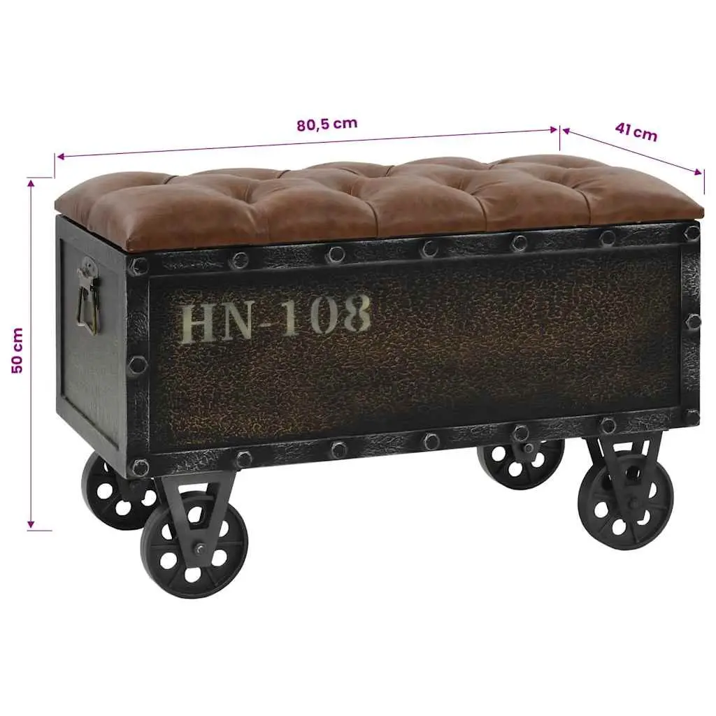 Storage Bench Brown 80.5x41x50cm Solid Wood Artificial Leather Tufted Cushion Wheels