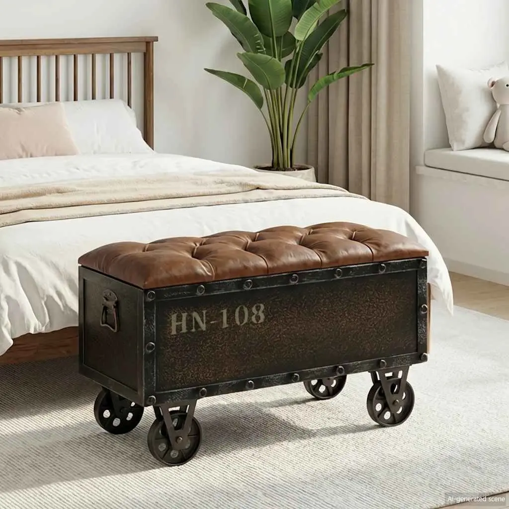 Storage Bench Brown 80.5x41x50cm Solid Wood Artificial Leather Tufted Cushion Wheels
