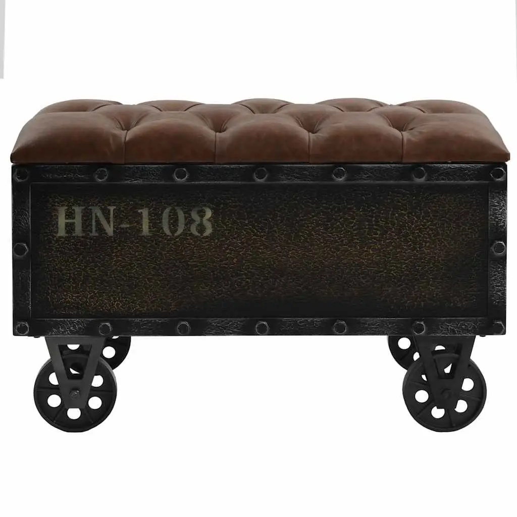 Storage Bench Brown 80.5x41x50cm Solid Wood Artificial Leather Tufted Cushion Wheels
