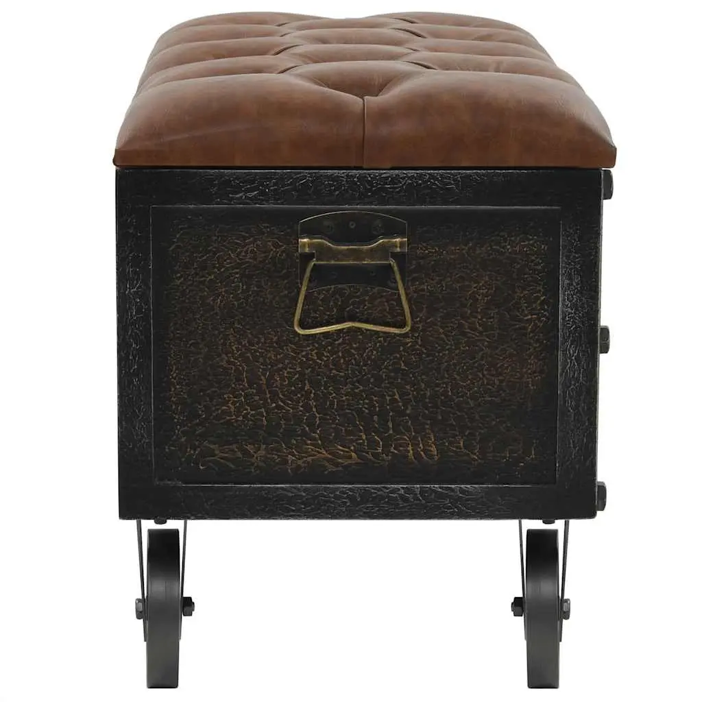 Storage Bench Brown 80.5x41x50cm Solid Wood Artificial Leather Tufted Cushion Wheels