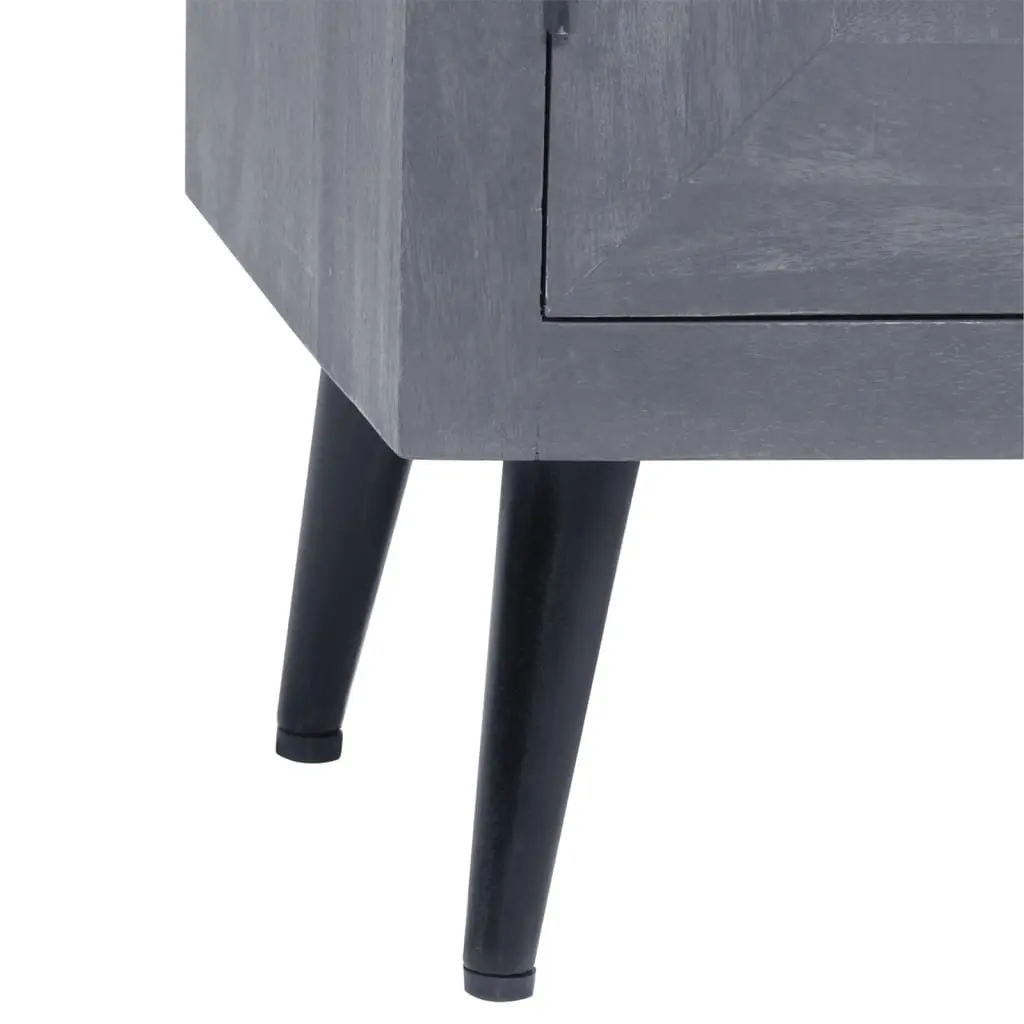 Mango Wood Sideboard Grey Retro Style Storage Cabinet with Steel Legs 60x30x76cm