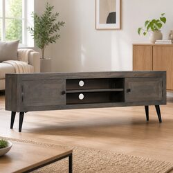 Compact Grey Solid Mango Wood Entertainment Unit