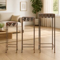 Stylish 3-Piece Plant Stand Set in Rustic Metal