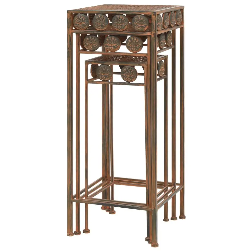Plant Stand Set Brown 3 Pieces Vintage Antique Look Metal Decorative