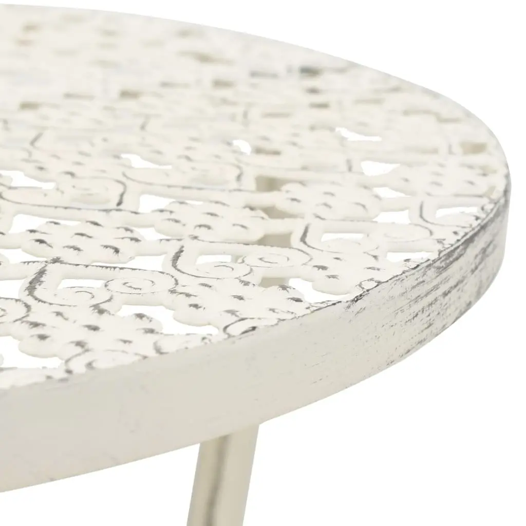 Round Bistro Table White 40cm Vintage Style Metal Construction Bottom Basket