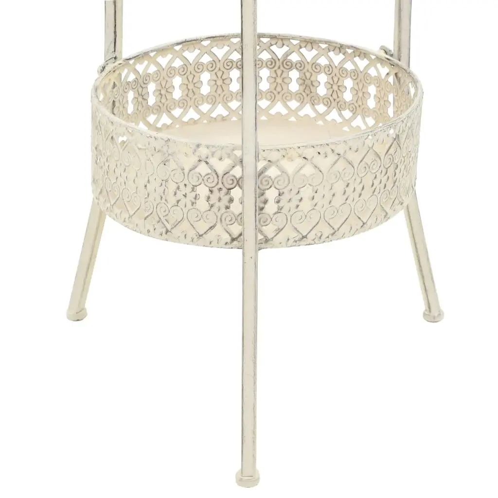 Round Bistro Table White 40cm Vintage Style Metal Construction Bottom Basket