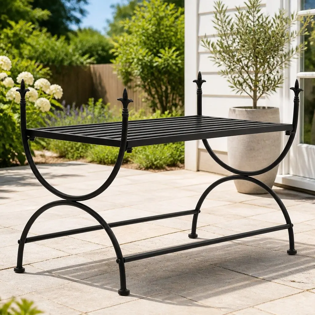 Metal Bench Black U-Shaped Legs Vintage Style