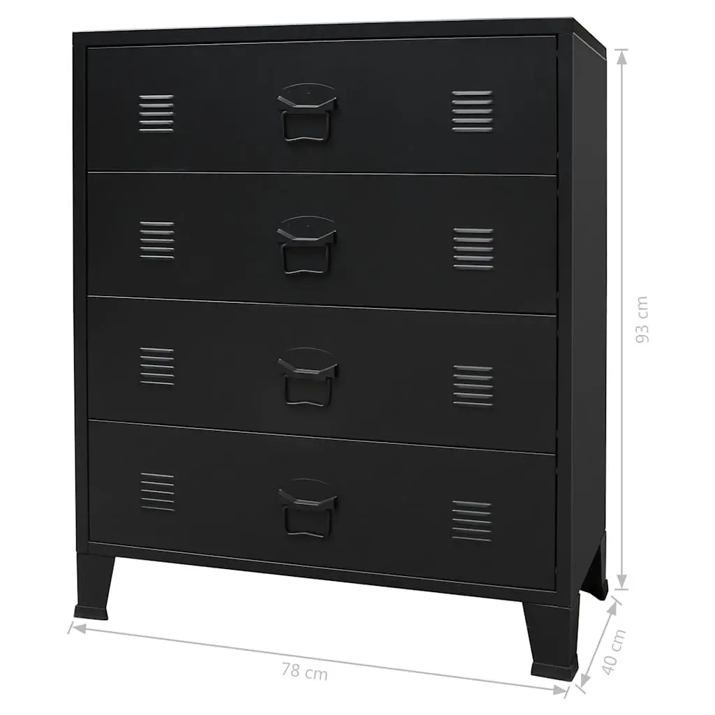 Chest of Drawers Black 4 Drawer Industrial Style Metal Storage Cabinet