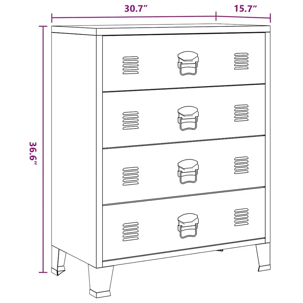 Chest of Drawers Black 4 Drawer Industrial Style Metal Storage Cabinet