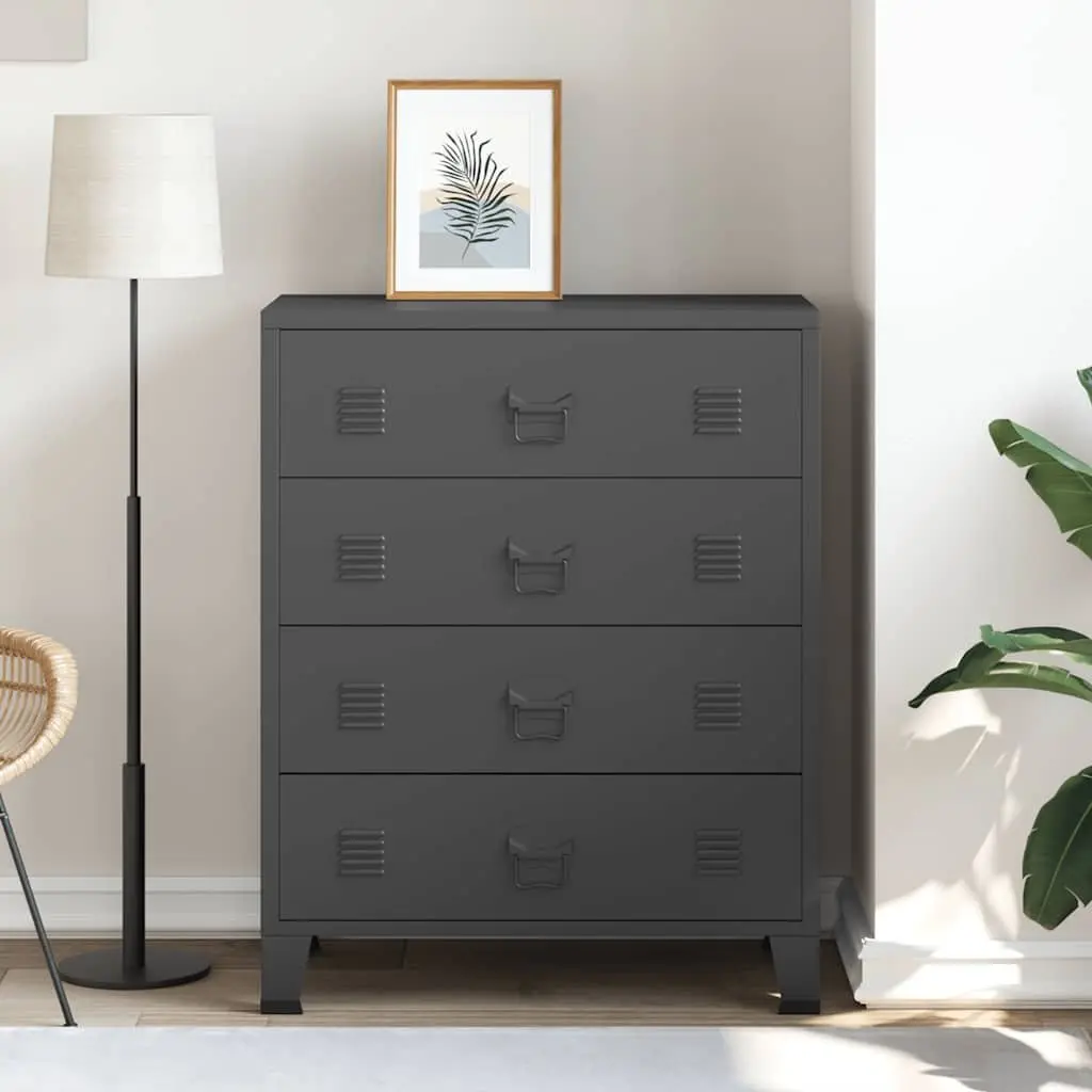 Chest of Drawers Black 4 Drawer Industrial Style Metal Storage Cabinet