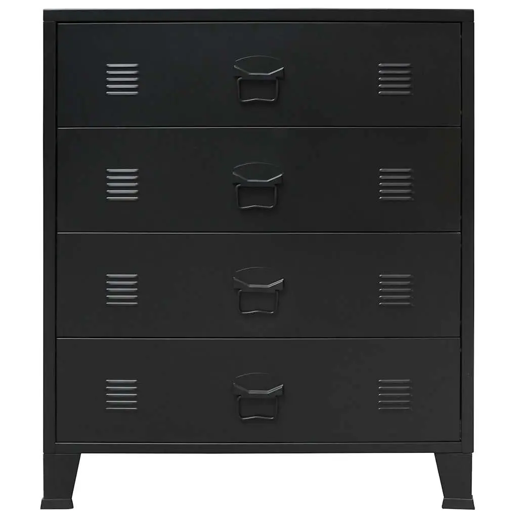 Chest of Drawers Black 4 Drawer Industrial Style Metal Storage Cabinet
