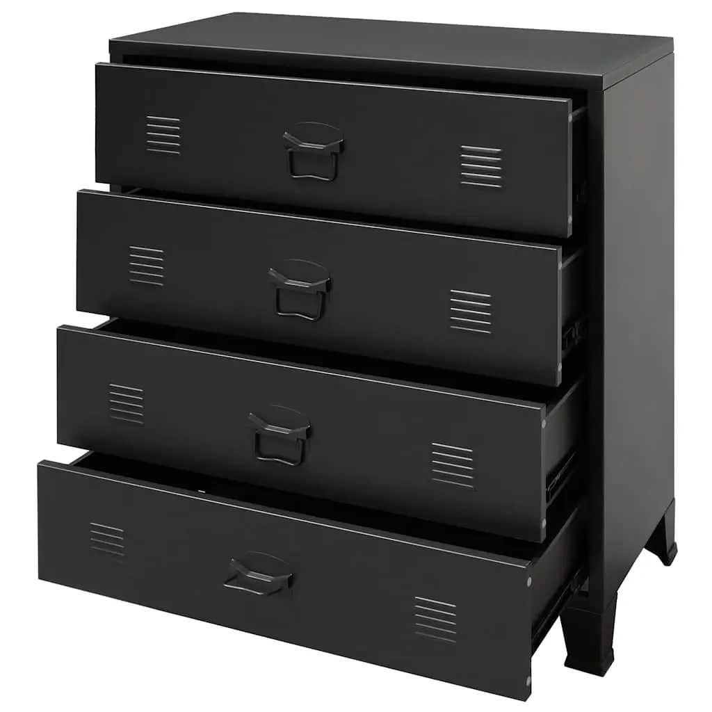 Chest of Drawers Black 4 Drawer Industrial Style Metal Storage Cabinet
