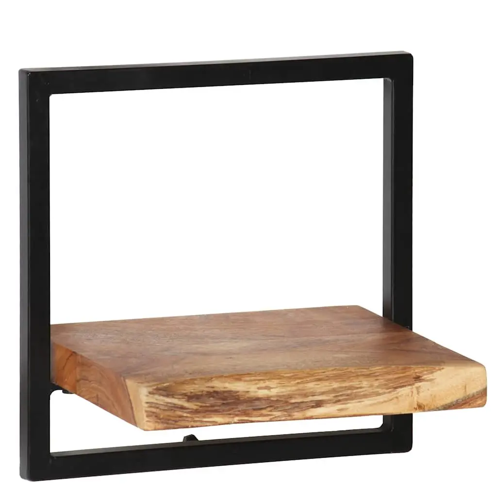 Wall Shelf Set Brown 5 Piece Acacia Wood Steel Frame Retro Display Storage