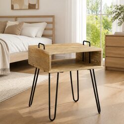 Concise Bedside Table in Brown with Storage Shelf 40x34x47 cm