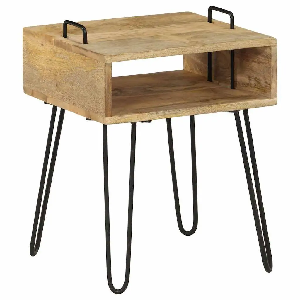 Bedside Table Brown 40x34x47 cm Solid Mango Wood with Steel Frame Storage Shelf