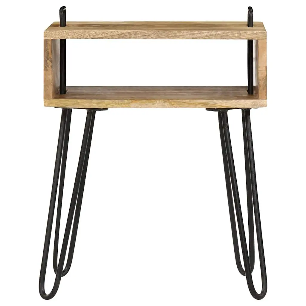 Bedside Table Brown 40x34x47 cm Solid Mango Wood with Steel Frame Storage Shelf