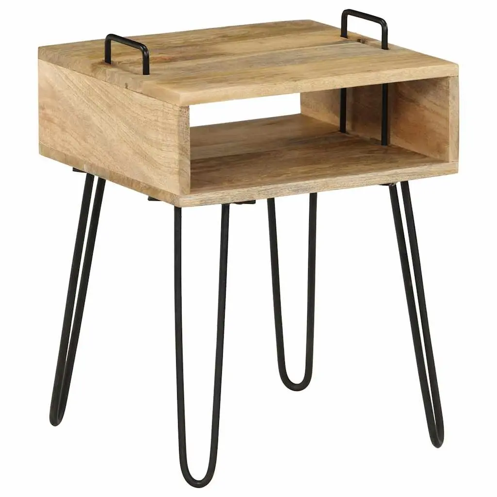 Bedside Table Brown 40x34x47 cm Solid Mango Wood with Steel Frame Storage Shelf
