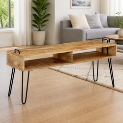 Concise and Sturdy Mango Wood TV Stand