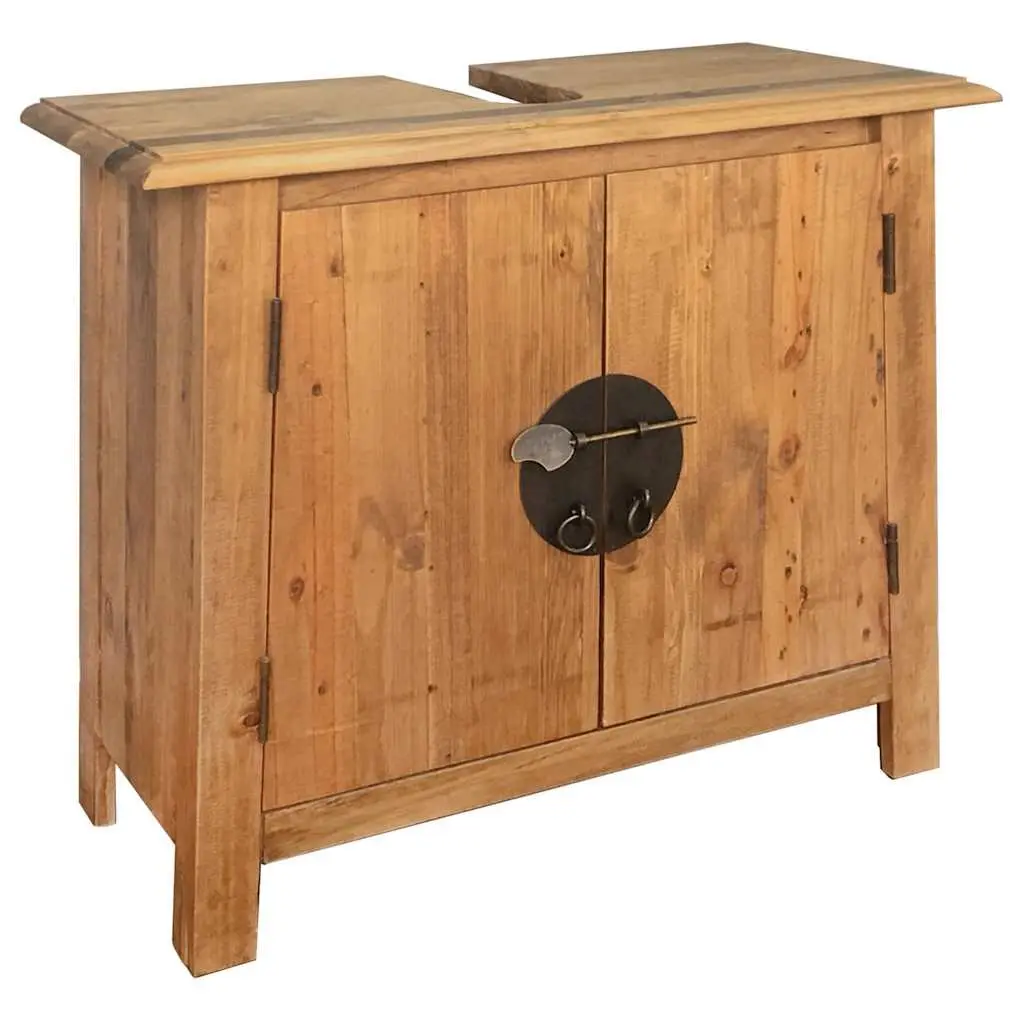 Bathroom Vanity Cabinet Solid Pinewood Brown Retro Washbasin Storage Unit