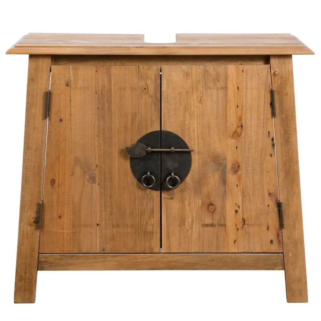 Bathroom Vanity Cabinet Solid Pinewood Brown Retro Washbasin Storage Unit