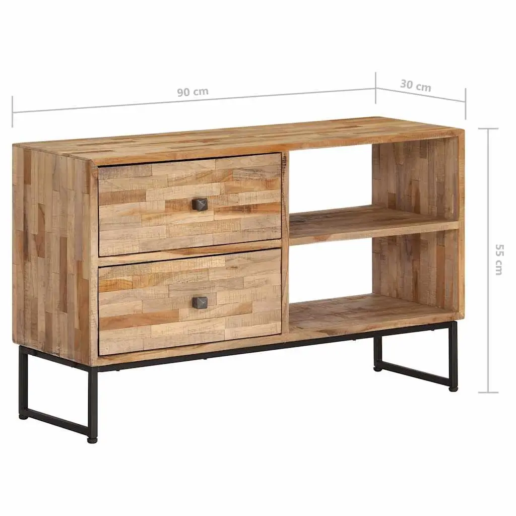 TV Cabinet Brown Reclaimed Teak Wood Handmade Rustic Lowboard Storage Unit