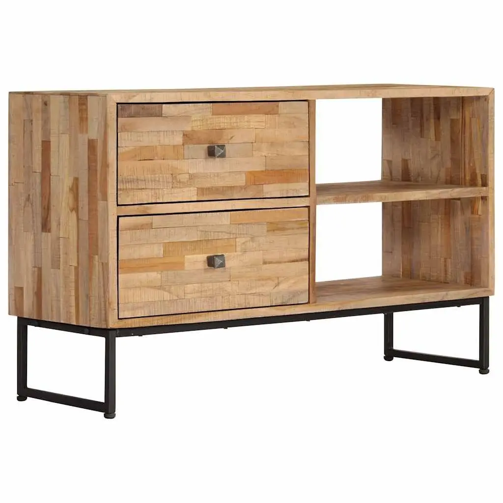 TV Cabinet Brown Reclaimed Teak Wood Handmade Rustic Lowboard Storage Unit