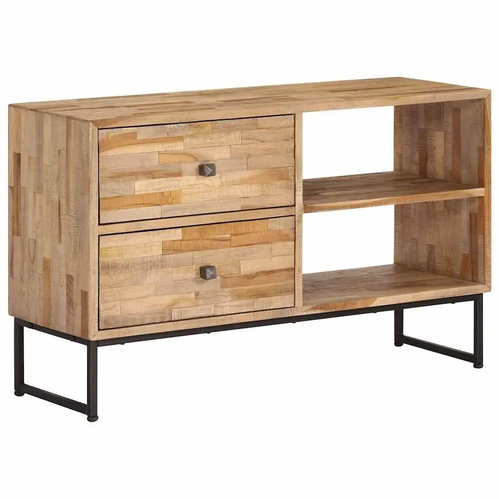 TV Cabinet Brown Reclaimed Teak Wood Handmade Rustic Lowboard Storage Unit