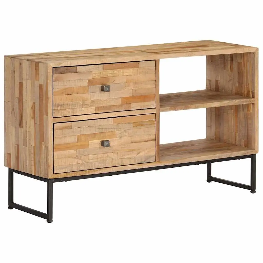 TV Cabinet Brown Reclaimed Teak Wood Handmade Rustic Lowboard Storage Unit
