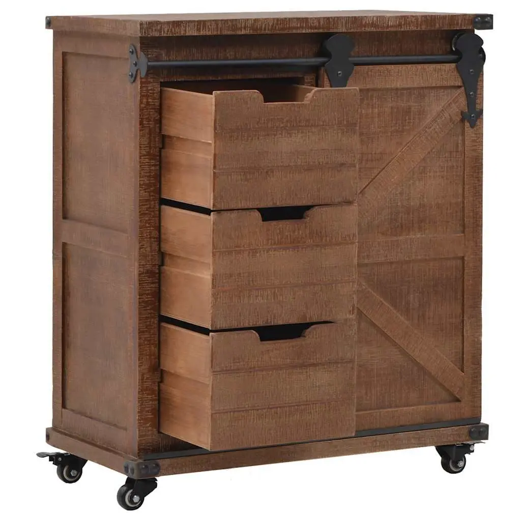 Storage Cabinet Brown 64x33.5x75 cm Solid Fir Wood Sliding Door Furniture
