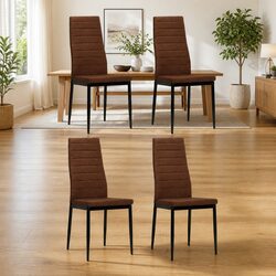 Dining Chairs Set 4 pcs Brown Upholstered Kitchen Room Seating Furniture