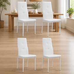 Dining Chairs Set of 4 White Faux Leather Kitchen Modern Padded Seat Backrest