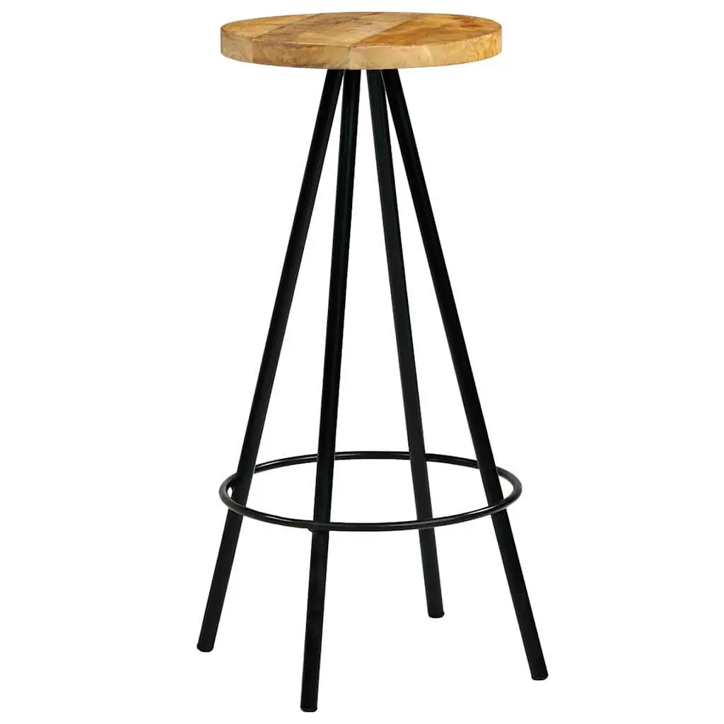 Bar Stools Brown 4 pcs Solid Mango Wood Seats Steel Frame Industrial Style