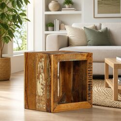 Wooden Stool 40x30x40cm in Brown Reclaimed Wood